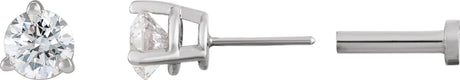 14K Gold Natural Diamond Round 3-Prong Press Fit Stud Earrings - White Gold