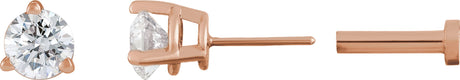 14K Gold Natural Diamond Round 3-Prong Press Fit Stud Earrings - Rose Gold