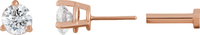 14K Gold Natural Diamond Round 3-Prong Press Fit Stud Earrings - Rose Gold