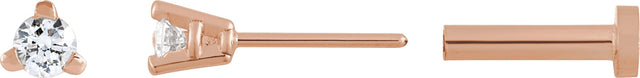 14K Gold Natural Diamond Round 3-Prong Press Fit Stud Earrings - Rose Gold