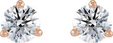 14K Gold Natural Diamond Round 3-Prong Press Fit Stud Earrings - Rose Gold - view 2