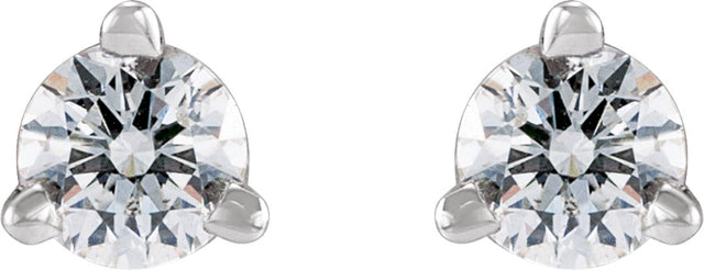14K Gold Natural Diamond Round 3-Prong Press Fit Stud Earrings - White Gold - view 2