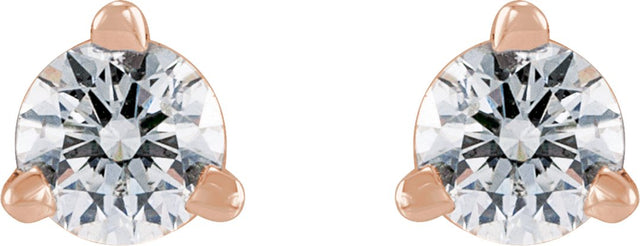 14K Gold Natural Diamond Round 3-Prong Press Fit Stud Earrings - Rose Gold - view 2