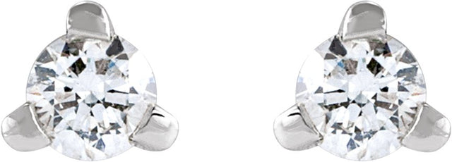 14K Gold Natural Diamond Round 3-Prong Press Fit Stud Earrings - White Gold - view 2