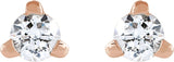14K Gold Natural Diamond Round 3-Prong Press Fit Stud Earrings - Rose Gold - view 2