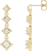 18K Gold Square Natural Diamond Journey Earrings - Yellow Gold
