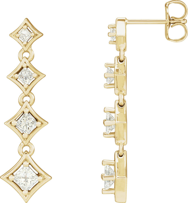 14K Gold Square Natural Diamond Journey Earrings - Yellow Gold