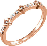14K Gold Round Natural Diamond Accented Stackable Ring V - Rose Gold