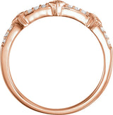 14K Gold Round Natural Diamond Accented Stackable Ring V - Rose Gold - view 2