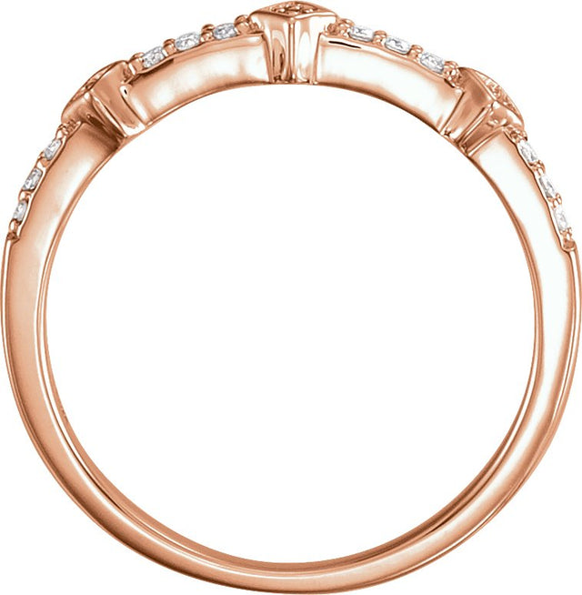 14K Gold Round Natural Diamond Accented Stackable Ring V - Rose Gold - view 2
