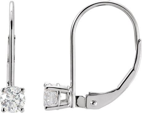 14K Gold Natural Diamond Round Lever Back Earrings - White Gold