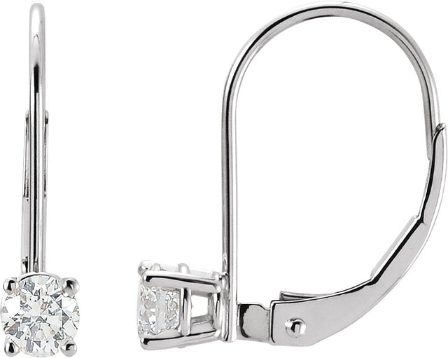 14K Gold Natural Diamond Round Lever Back Earrings - White Gold
