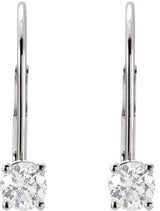 14K Gold Natural Diamond Round Lever Back Earrings - White Gold - view 2
