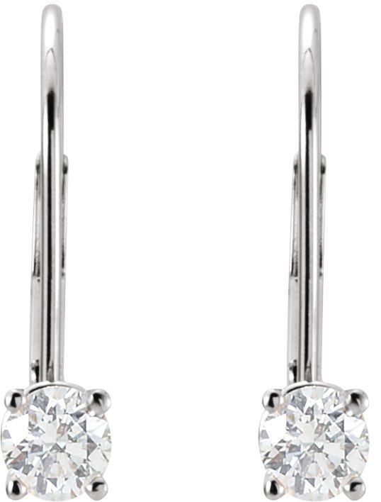 14K Gold Natural Diamond Round Lever Back Earrings - White Gold - view 2