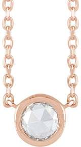 14K Gold Round Natural Diamond Rose-Cut Bezel-Set Necklace - Rose Gold