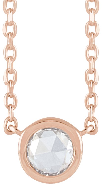 14K Gold Round Natural Diamond Rose-Cut Bezel-Set Necklace - Rose Gold
