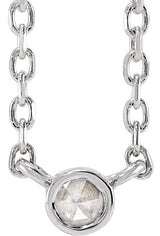 14K Gold Round Natural Diamond Rose-Cut Bezel-Set Necklace - White Gold