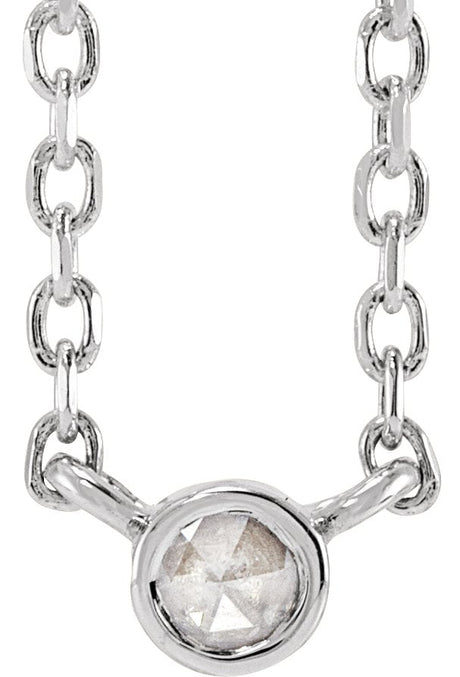 14K Gold Round Natural Diamond Rose-Cut Bezel-Set Necklace - White Gold