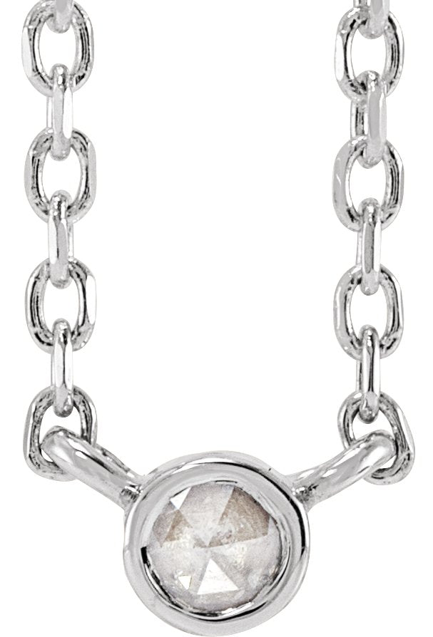 14K Gold Round Natural Diamond Rose-Cut Bezel-Set Necklace - White Gold