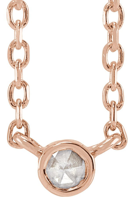 14K Gold Round Natural Diamond Rose-Cut Bezel-Set Necklace - Rose Gold