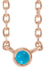 14K Gold Round Natural Turquoise Rose-Cut Bezel-Set Necklace - Rose Gold