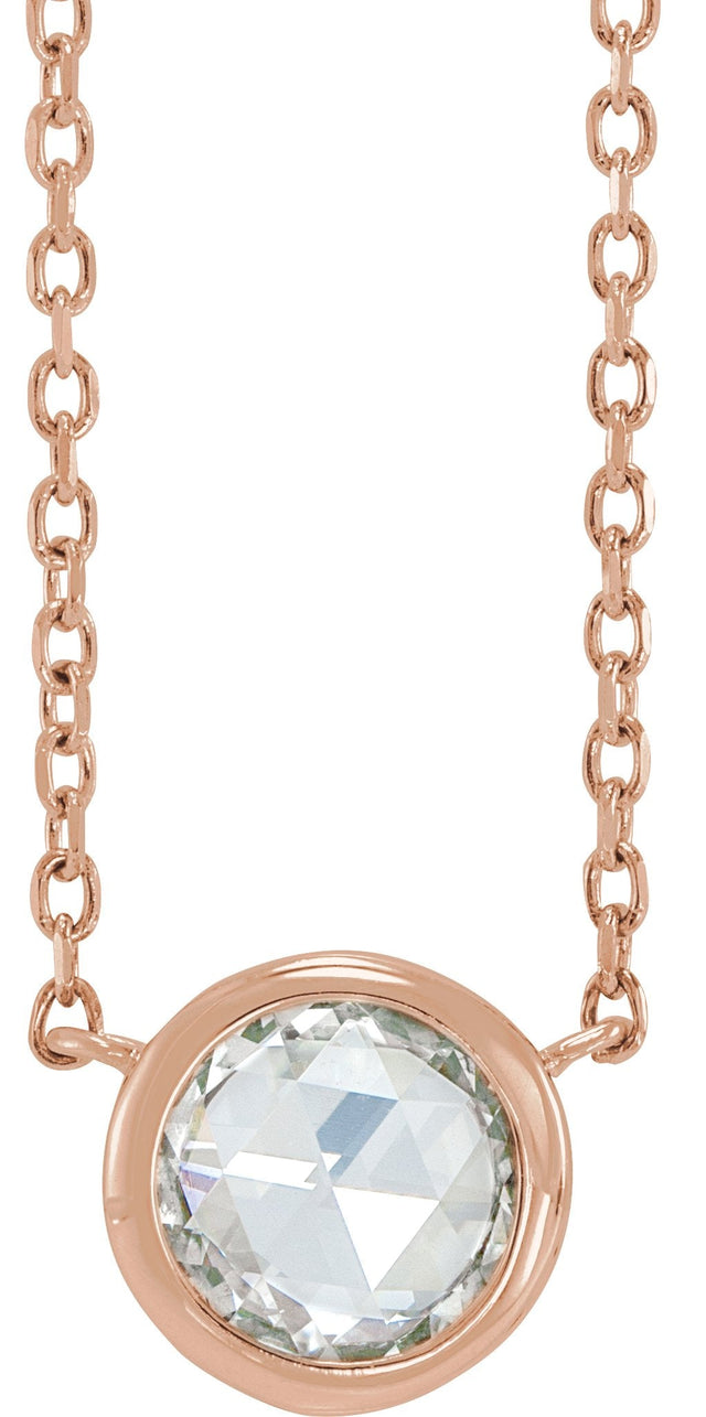 14K Gold Round Natural Diamond Rose-Cut Bezel-Set Necklace - Rose Gold