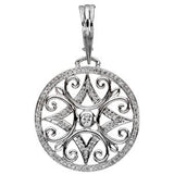 14K Gold Round Natural Diamond Vintage-Inspired Pendant with Enhancer Bail