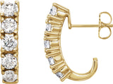 14K Gold Round Lab-Grown Diamond Accented J-Hoop Earrings - Yellow Gold