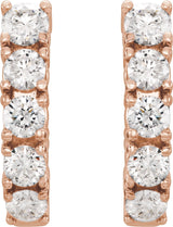 14K Gold Round Natural Diamond Accented J-Hoop Earrings – 3.6mm Stones - Rose Gold - view 2