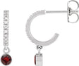 Platinum Round Natural Mozambique Garnet French-Set Hoop Earrings