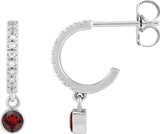 Platinum Round Natural Mozambique Garnet French-Set Hoop Earrings