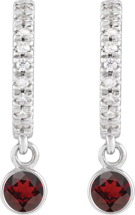 Platinum Round Natural Mozambique Garnet French-Set Hoop Earrings - view 2