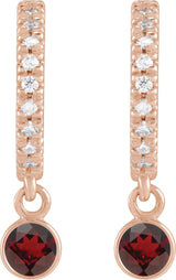 14K Gold Round Natural Mozambique Garnet French-Set Hoop Earrings - Rose Gold - view 2