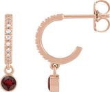 14K Gold Round Natural Mozambique Garnet French-Set Hoop Earrings - Rose Gold