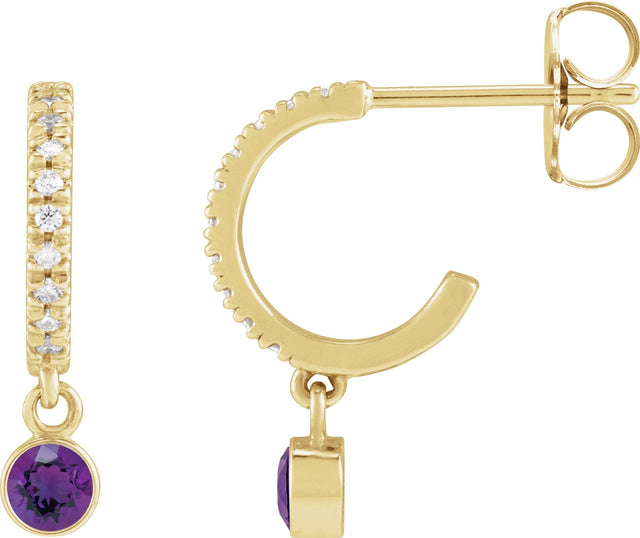 14K Gold Round Natural Amethyst French-Set Hoop Earrings - Yellow Gold