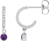 14K Gold Round Natural Amethyst French-Set Hoop Earrings - White Gold
