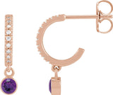 14K Gold Round Natural Amethyst French-Set Hoop Earrings - Rose Gold
