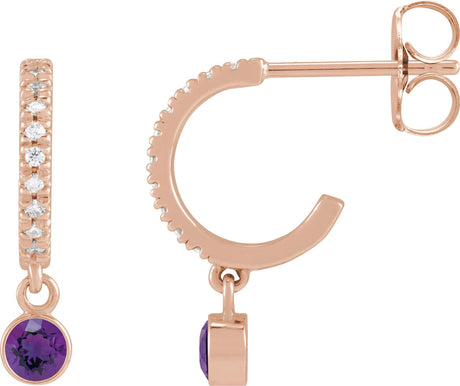 14K Gold Round Natural Amethyst French-Set Hoop Earrings - Rose Gold