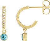 14K Gold Round Natural Aquamarine French-Set Hoop Earrings - Yellow Gold