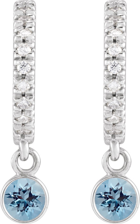 Platinum Round Natural Aquamarine French-Set Hoop Earrings - view 2