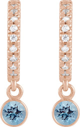14K Gold Round Natural Aquamarine French-Set Hoop Earrings - Rose Gold - view 2
