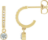 14K Gold Round Natural Diamond French-Set Hoop Earrings – 3mm Stones - Yellow Gold