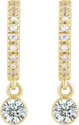 14K Gold Round Natural White Sapphire French-Set Hoop Earrings - Yellow Gold - view 2