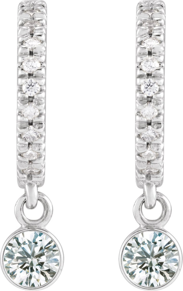 14K Gold Round Natural White Sapphire French-Set Hoop Earrings - White Gold - view 2