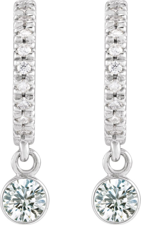 Platinum Round Natural Diamond French-Set Hoop Earrings – 3mm Stones - view 2