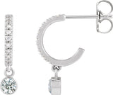 Platinum Round Natural White Sapphire French-Set Hoop Earrings