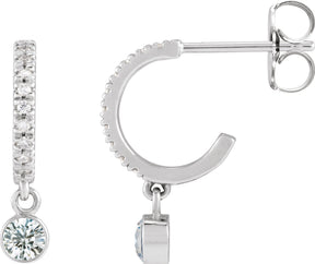 Platinum Round Natural White Sapphire French-Set Hoop Earrings
