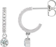 14K Gold Round Natural White Sapphire French-Set Hoop Earrings - White Gold