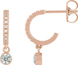 14K Gold Round Natural White Sapphire French-Set Hoop Earrings - Rose Gold