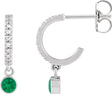 14K Gold Round Lab-Grown Emerald French-Set Hoop Earrings - White Gold